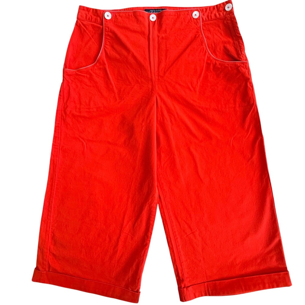 The J. Peterman Company Red Wide Leg Cropped Nautical Button Pants Women 16 NWOT